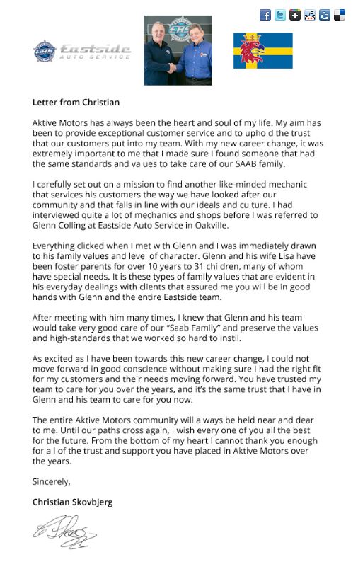 Aktive Letter | Eastside Auto Service Limited